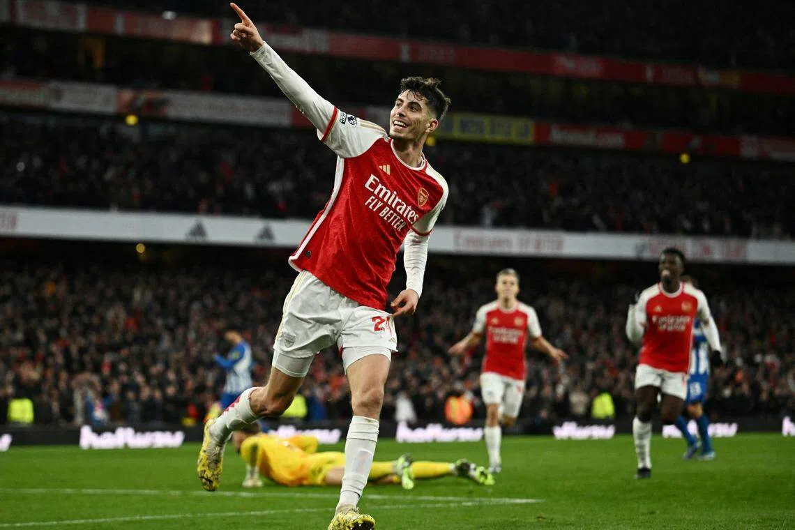 哈弗茨上轮对布赖顿时攻入一球。 （路透社）