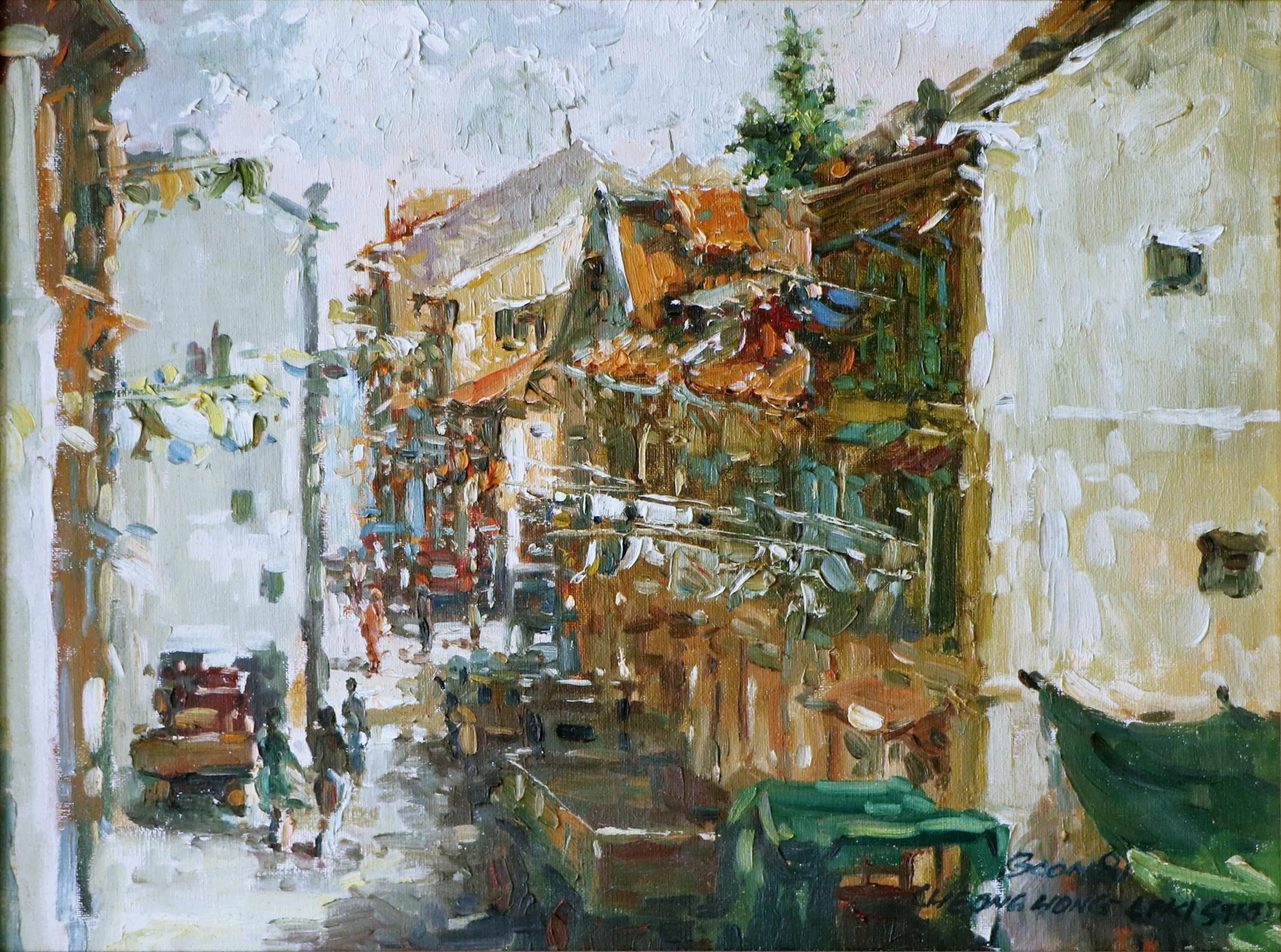 郑文彬油画《章芳林街》（1981）。（海卉艺苑提供）