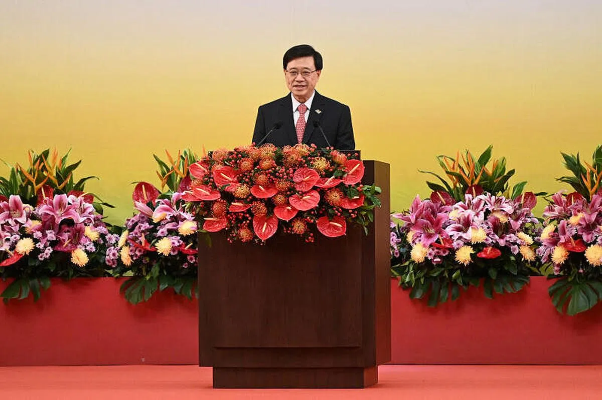 新一任香港特首李家超宣誓就职后致辞。（路透社）