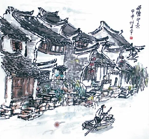 林子平水墨画《西塘即景》。（好望角画廊提供）