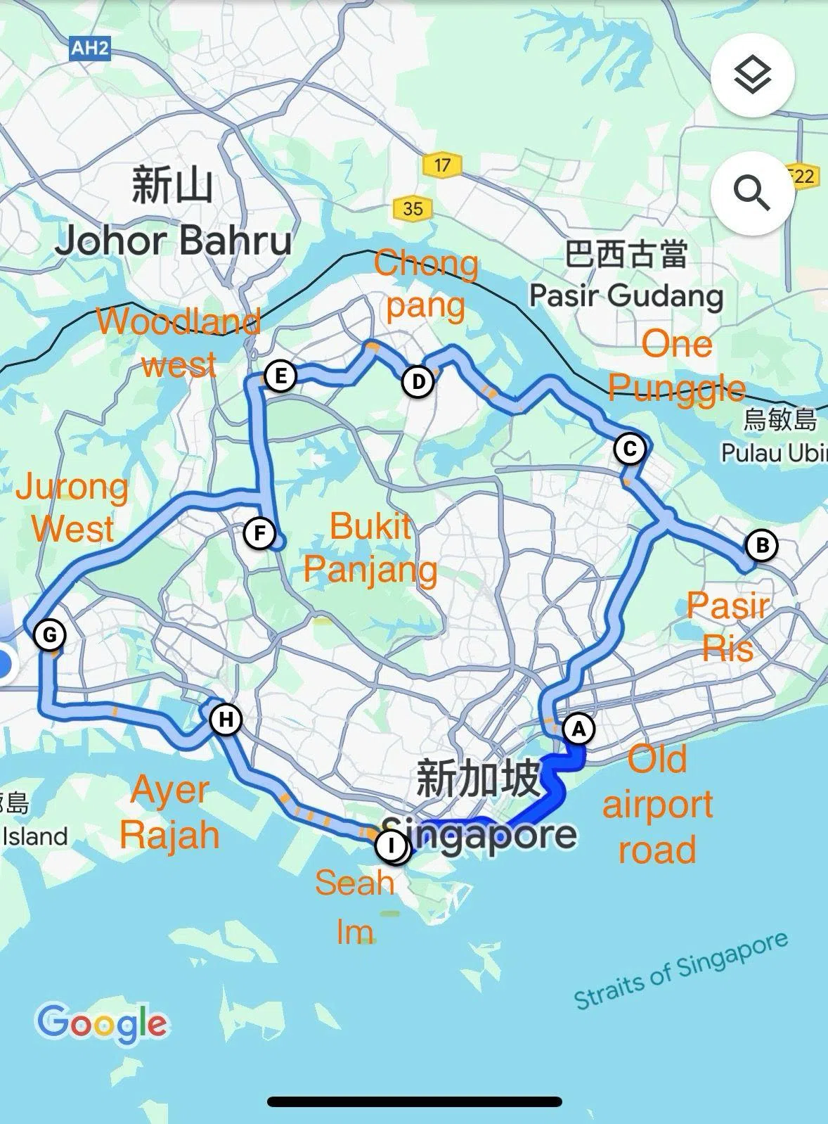 2023年11、12月，杨芷宜和朋友一起完成的环岛徒步路线。（受访者提供）