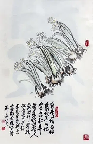 黄明宗水墨画《水仙花》（2019）。（黄明宗提供）