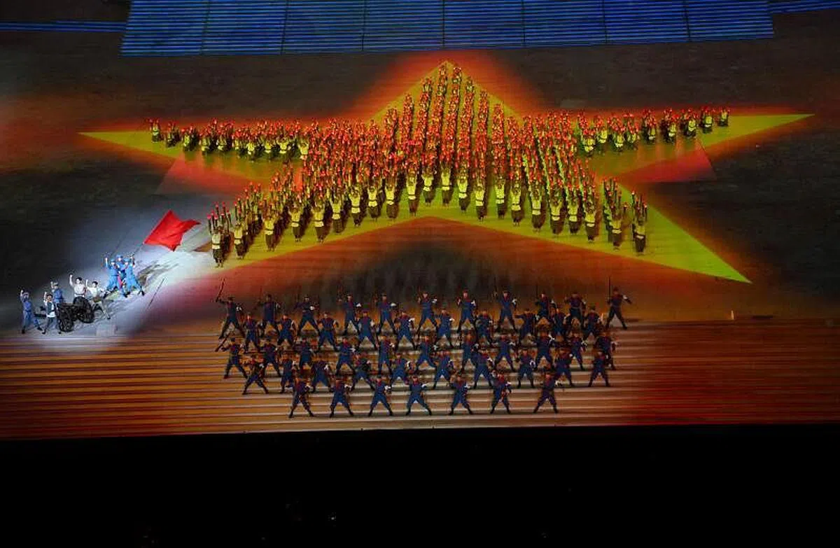 文艺演出《伟大征程》其中的一项表演项目。（法新社）