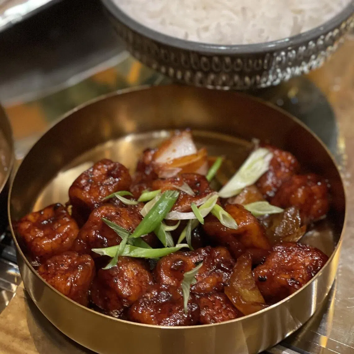 印度餐馆Gupshup的辣椒干酪，具有辣蒜香味。（黄靖晶摄）