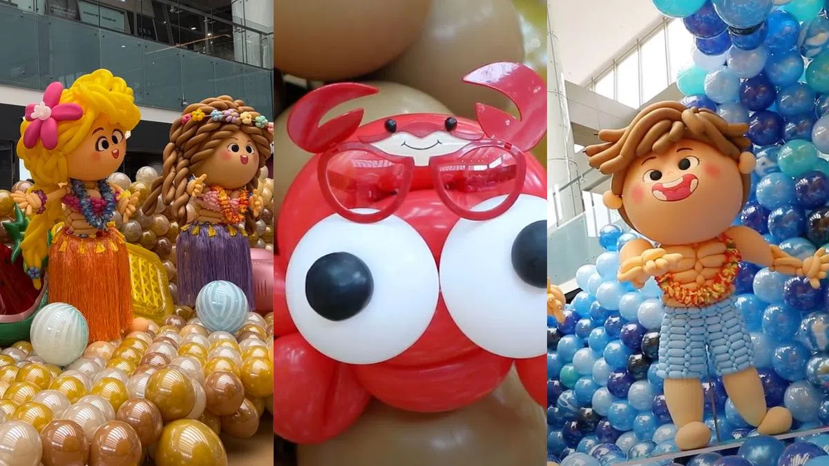 夏威夷传统服装的气球和海洋生物气球展示。（叶乐怡、林泽锐摄） 