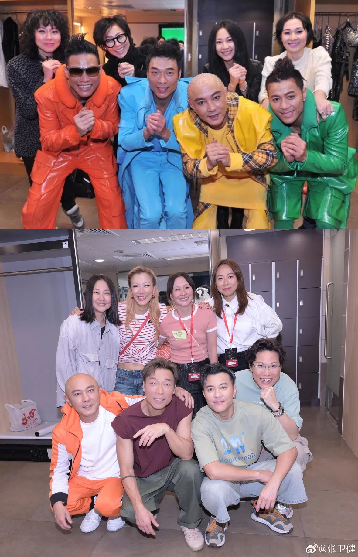 Big Four四兄弟感情好，“嫂子团”之间也十分熟络。上图摄于2013年，下图摄于2025年。（取自张卫健微博）