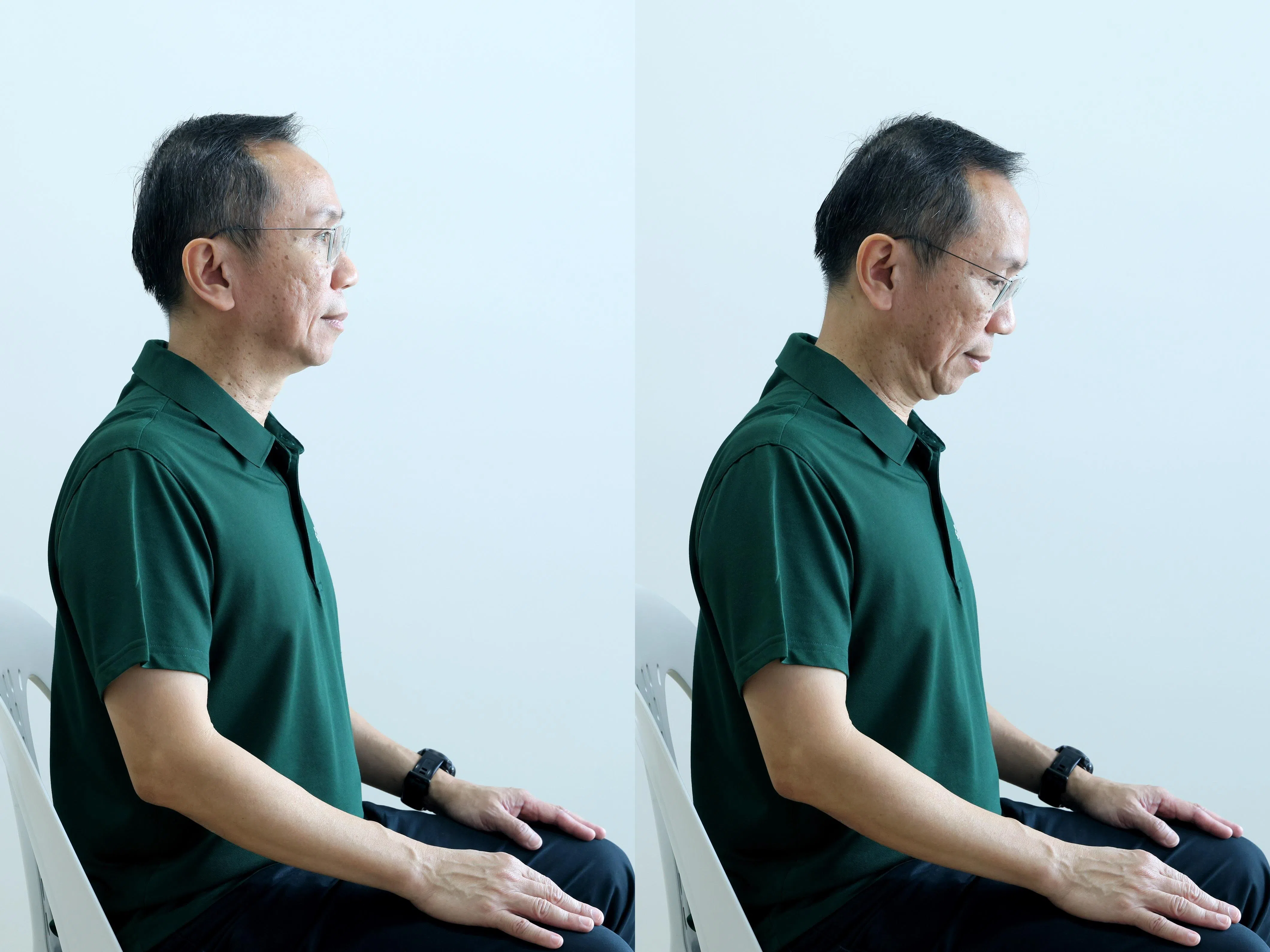 双手放腿上，随音乐轻柔点头。（龙国雄摄）