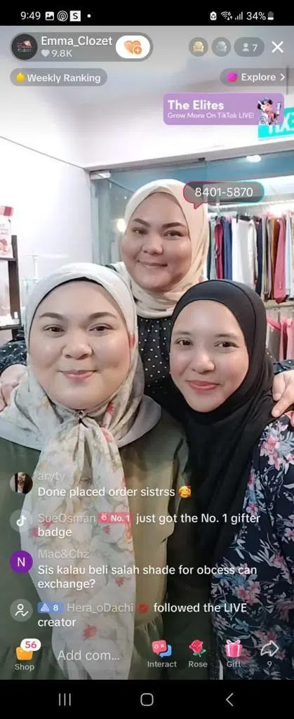 艾玛（右一）与两个妹妹一起经营艾玛衣柜，她们每周一到两次会在TikTok和instragram 里直播卖商品。一两年下来，艾玛已经积累了不少忠实客户。（受访者提供）