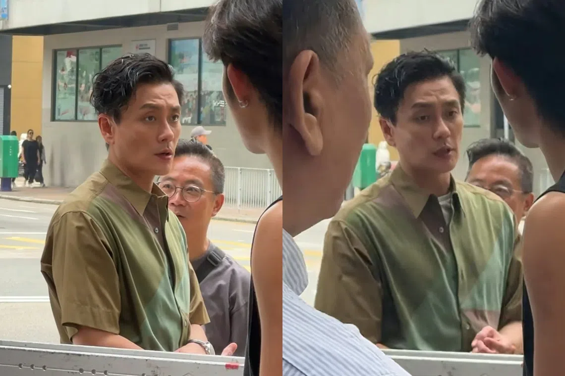 黄宗泽拍戏时尽管有路人围观，但不影响发挥。（互联网）