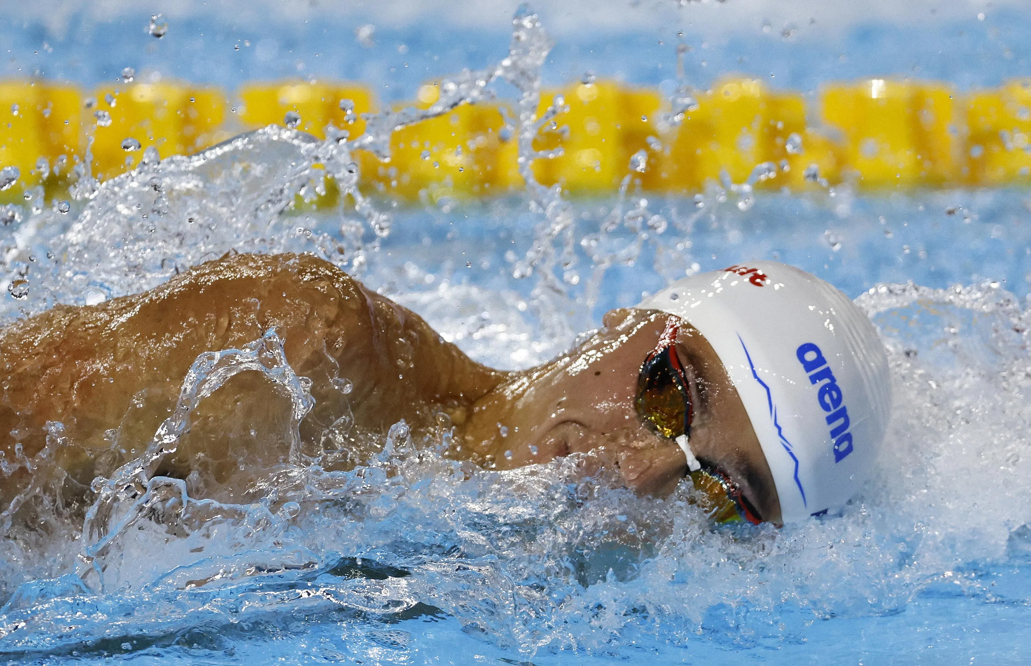 罗马尼亚选手波波维奇（图）以46秒51的成绩打破中国选手潘展乐保持的大会纪录，夺得本届赛事个人第二金。（路透社）