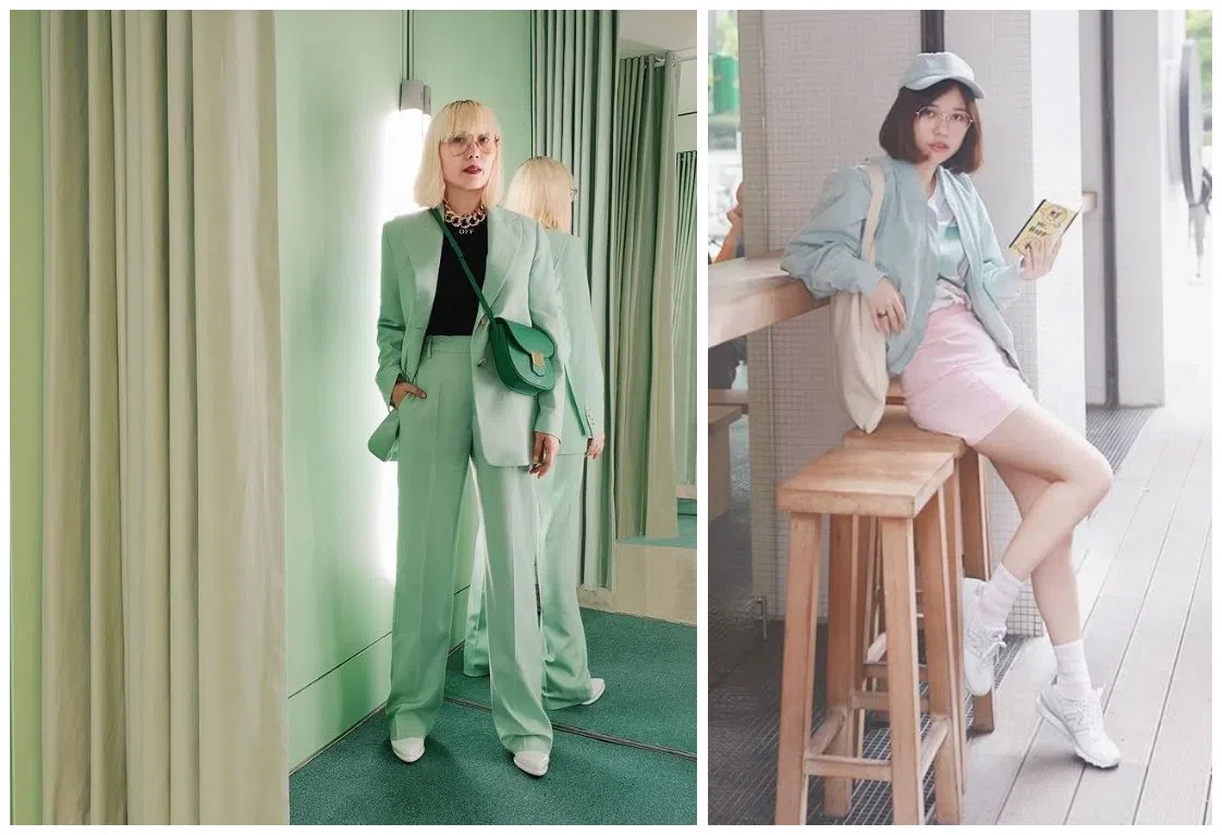 薄荷曼波的女装搭配，可大面积上身，或搭配粉色，带出活力。（互联网）