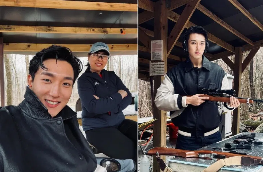 翟思铭（图）和妈妈到射击场玩射击。（取自艺人IG）