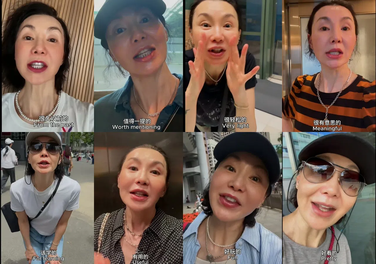 张曼玉在首支小红书视频中，数度变装彷如时装秀。（互联网）