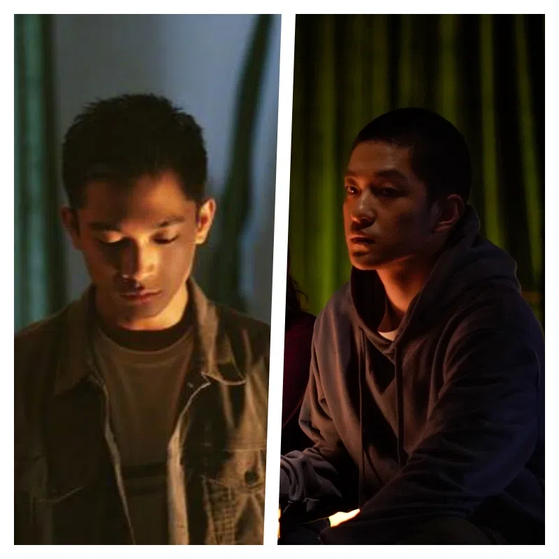 张宥浩（左图）在《鹦鹉杀》里的小平头造型，右图是屈楚萧在《燃冬》里的角色。（互联网）