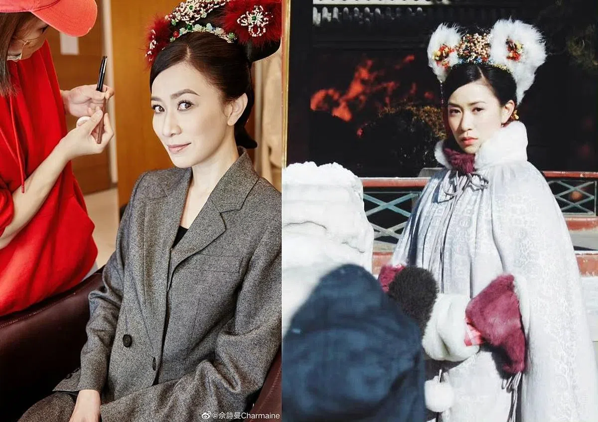 佘诗曼同样为节目还原18年前（右图）在《金枝欲孽》中的造型。（微博、互联网）