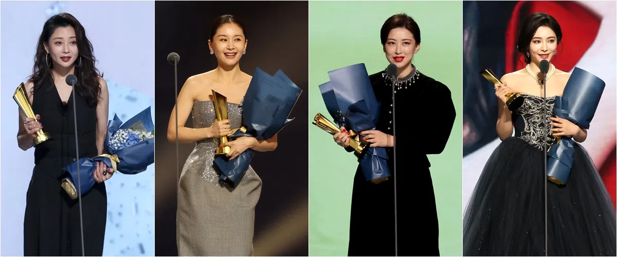 殷桃（左起）、王子文、朱珠和许佳琪分别摘下“年度杰出演员”、“年度期待IP演员”、“年度闪耀IP演员”和“年度潜力IP演员”。（龙国雄摄）