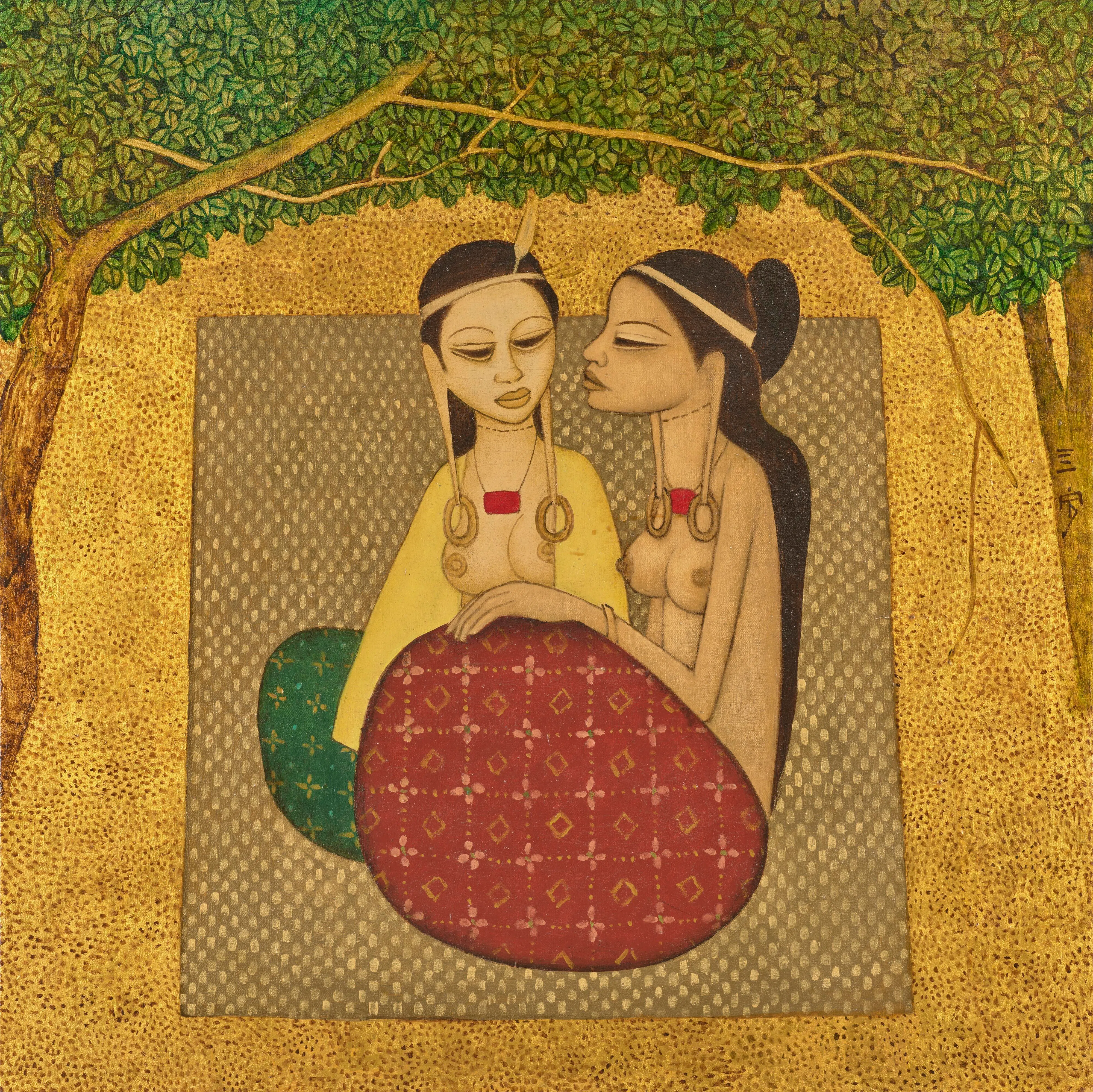 新加坡艺术家锺四宾油画《姐妹》（1974）。（Christie’s提供）