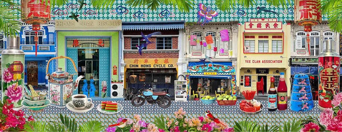 露易丝创作以店屋为灵感的作品，将镜头下的南洋风元素排列组合。（ © Louise Hill Design）