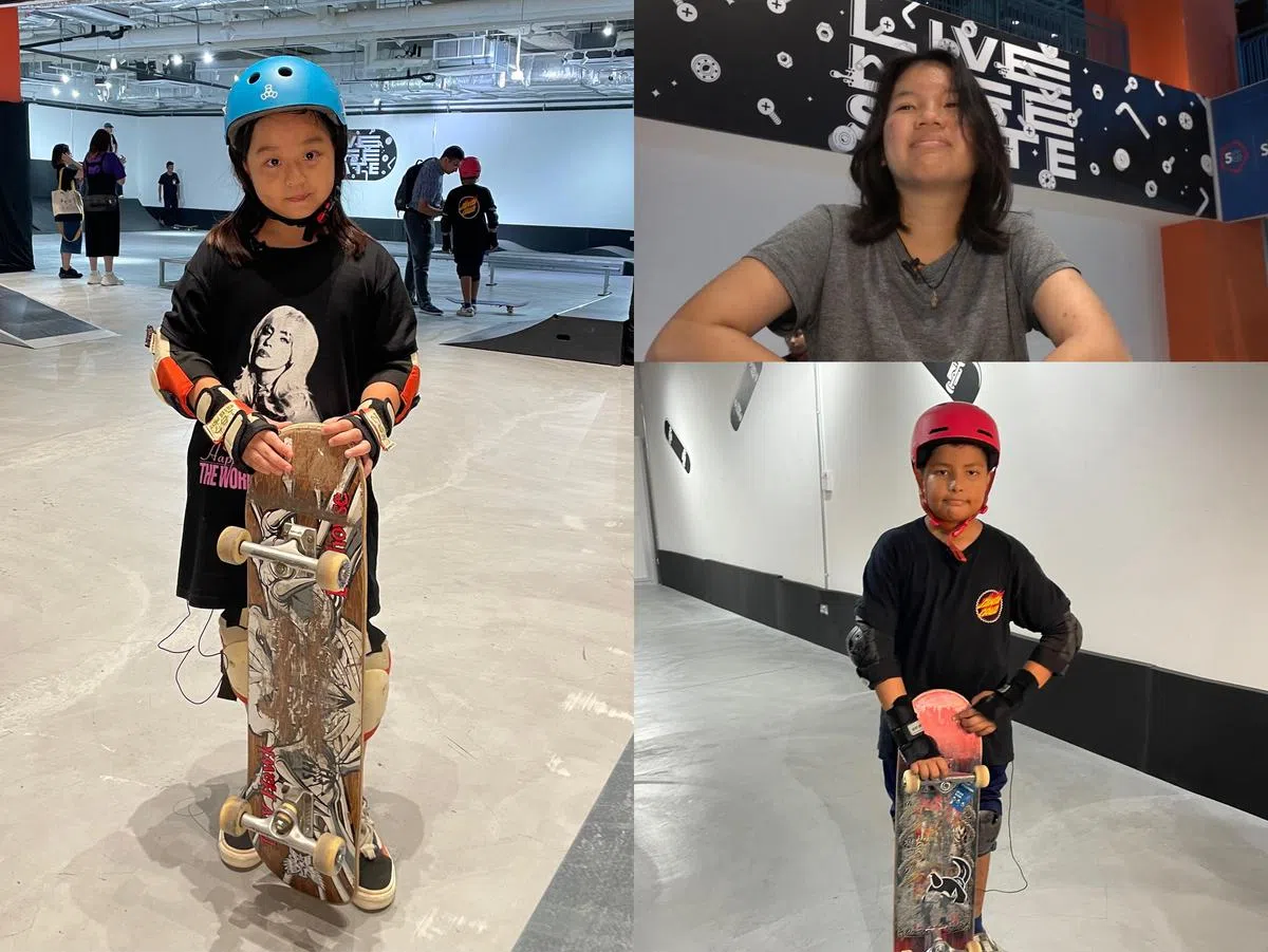 PorVida滑板学员，左起：黄姿宁（9）、杨洋（15）、Rishiraj Bera（10）。