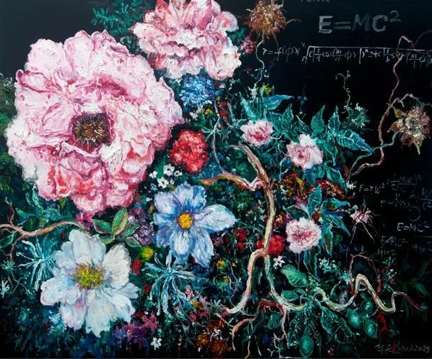 华庆油画《花朵的自然法则》（2025）。（南蛮艺苑提供）
