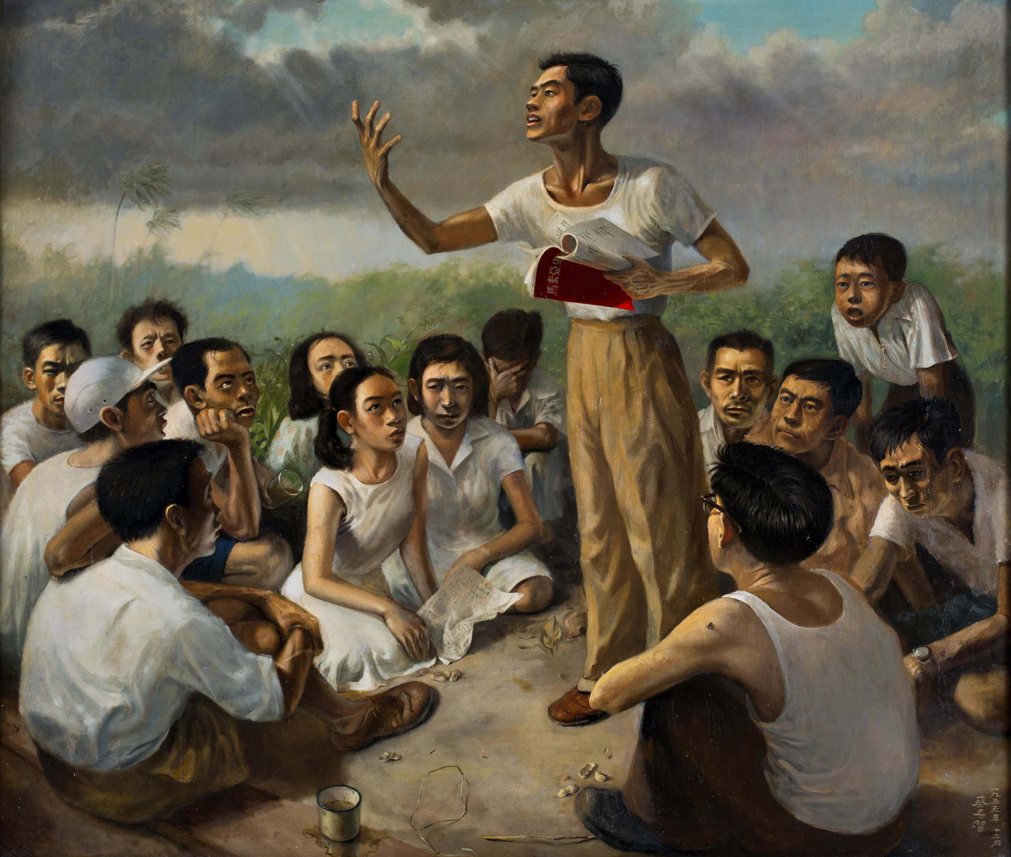 画家蔡名智反映大时代的油画《马来亚史诗》（国家美术馆馆藏），正在二楼星展新加坡展厅展出。（国家美术馆提供）
