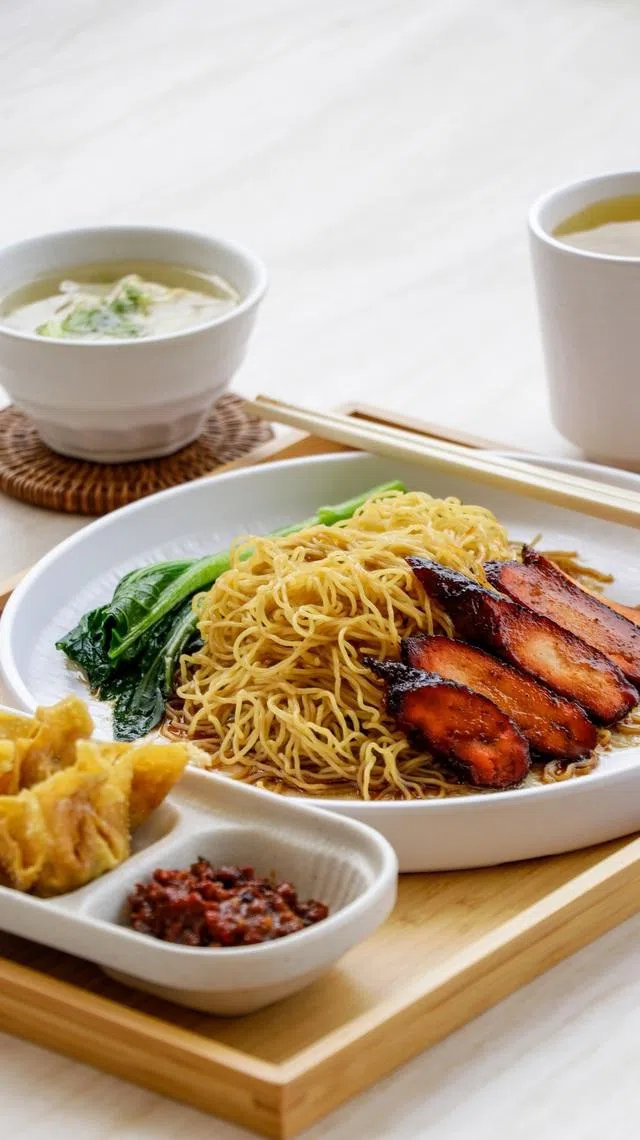 光明山普觉禅寺的素食林所售的云吞面套餐。（受访者提供）