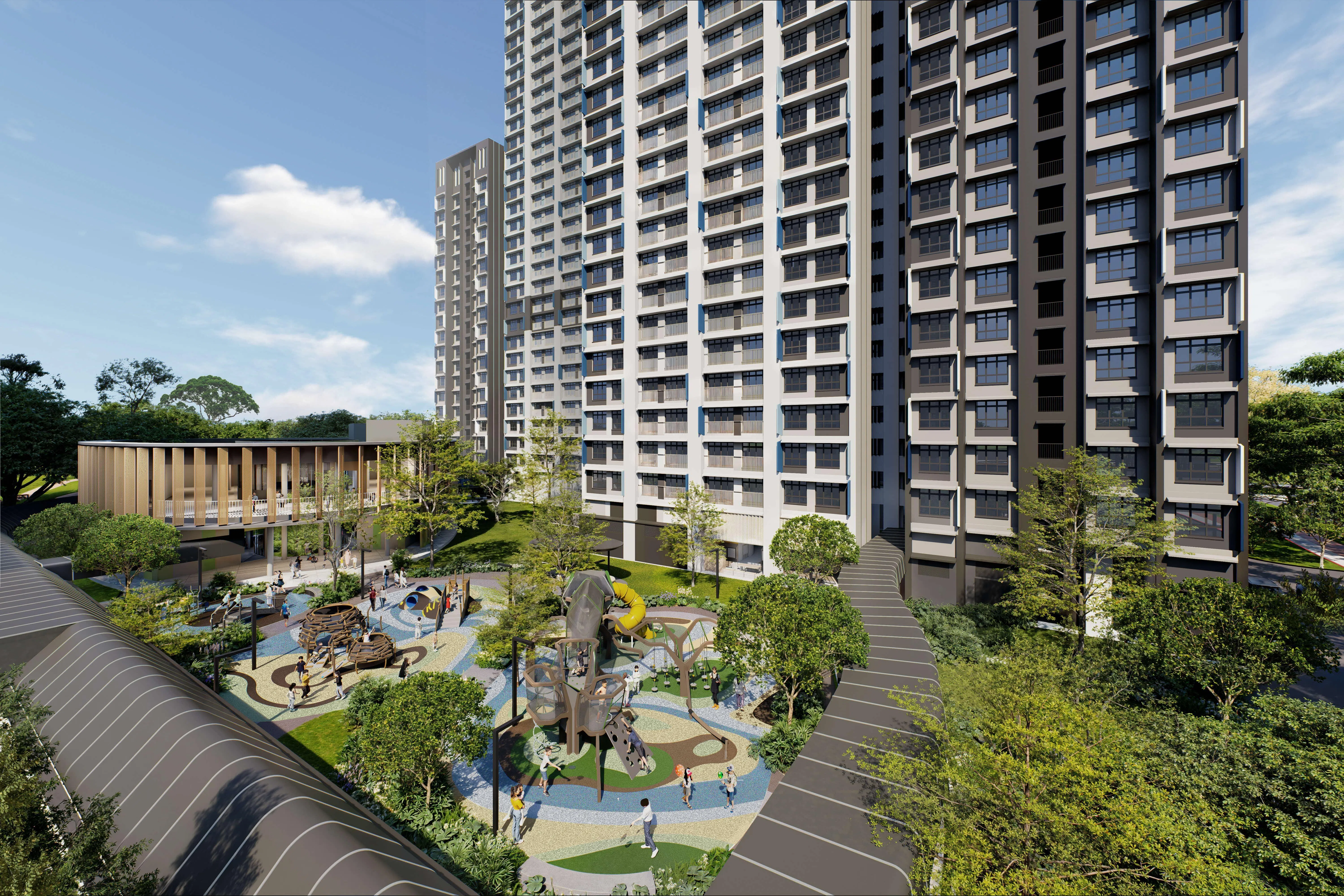 游乐场融入在地自然特色，灵感取自柏拉雅小径与红树林中的水獭等动植物栖息环境，让孩子在嬉戏中也能感受大自然的奥秘。（建屋局提供构想图）