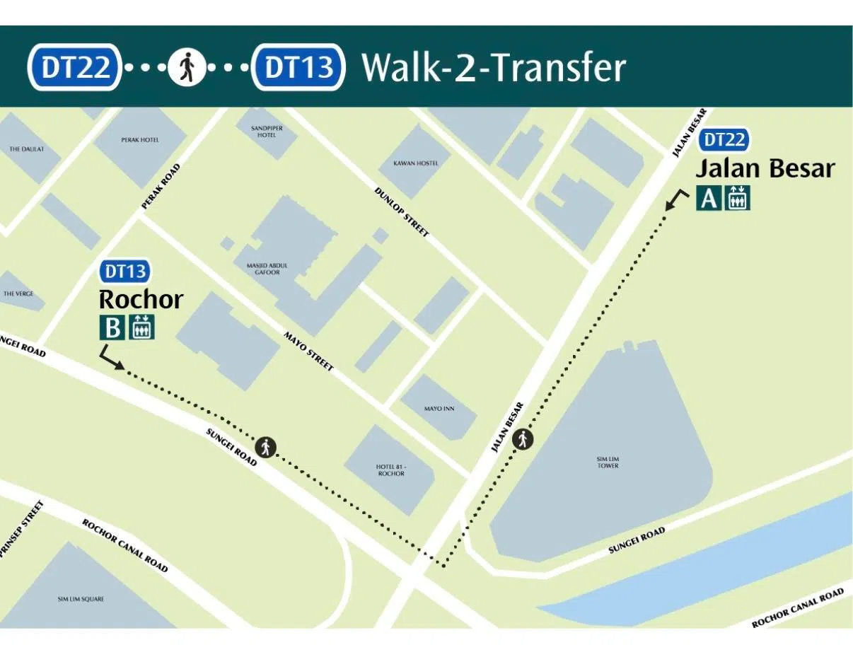 想走捷径，可参考梧槽（Rochor）和惹兰勿刹（Jalan Besar）之间的步行路线。（网站截图）