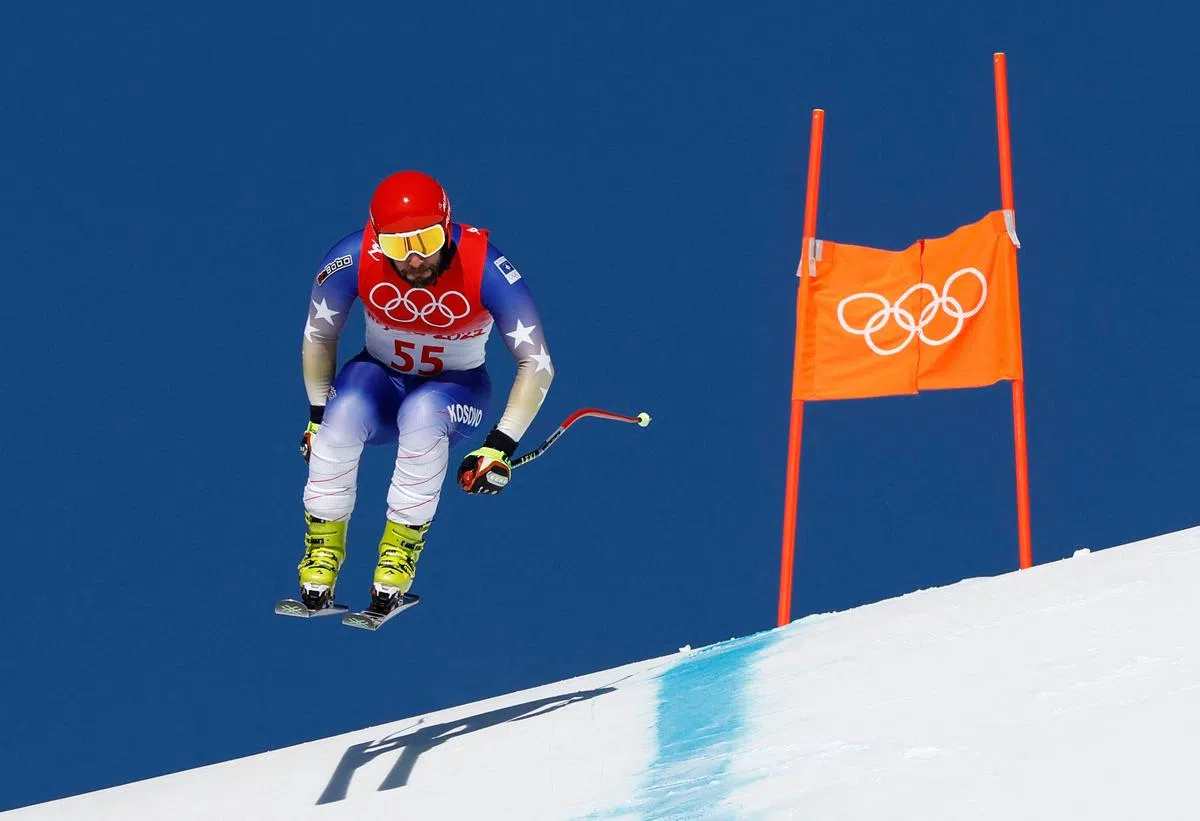 斯洛文尼亚高山滑雪选手塔希里（Albin Tahiri）昨天在国家高山滑雪中心进行训练。（路透社）