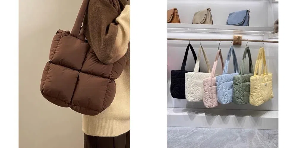 在Shopee等电商平台搜索“puffer bag”，多种款式和尺寸可选择。（互联网）