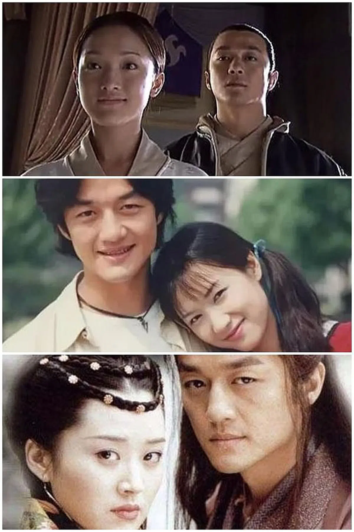 李亚鹏曾和周迅、徐静蕾、许晴搭档演过《射雕英雄传》《将爱情进行到底》《笑傲江湖》等剧。（由上至下，互联网）