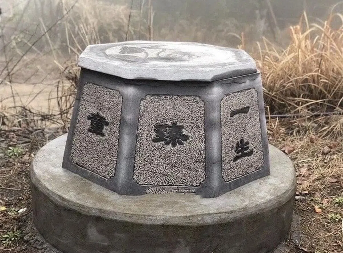 有网民发现，林生斌2017年捐给寺庙的水井栏上刻着“童臻一生”，“童”字少写了三点水。（互联网）