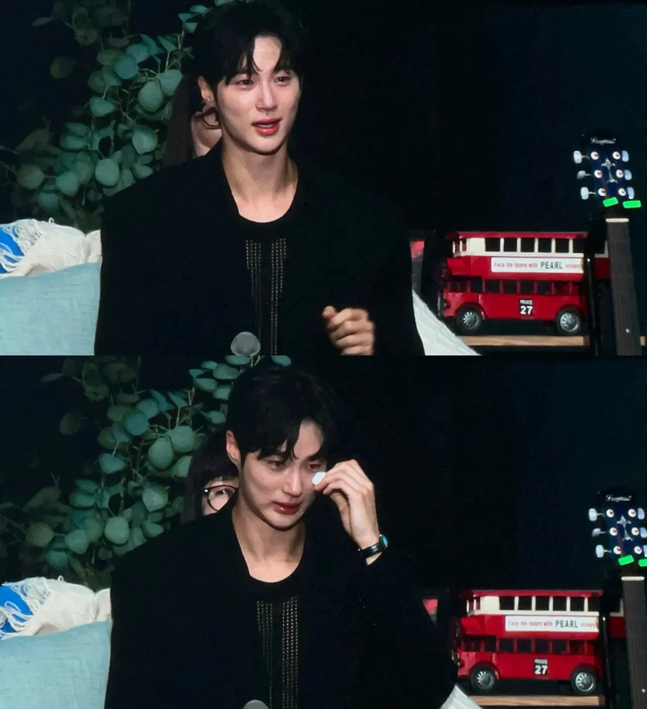 进行游戏环节时，看见粉丝们为他精心剪辑的一段生活片段视频，边佑锡便开始爆哭不止。（互联网）