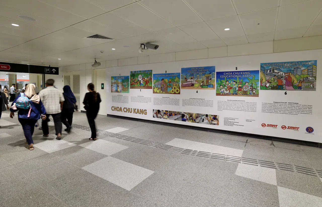 蔡厝港站的壁画以六幅组图形式呈现。（邬福梁摄）