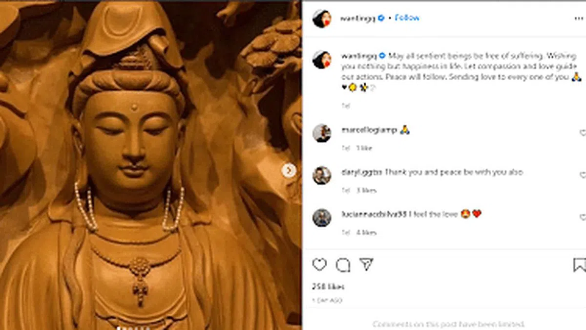 曲婉婷周二（11月16日）在社交媒体Instagram贴出了一尊观音像的照片。（曲婉婷Instagram）