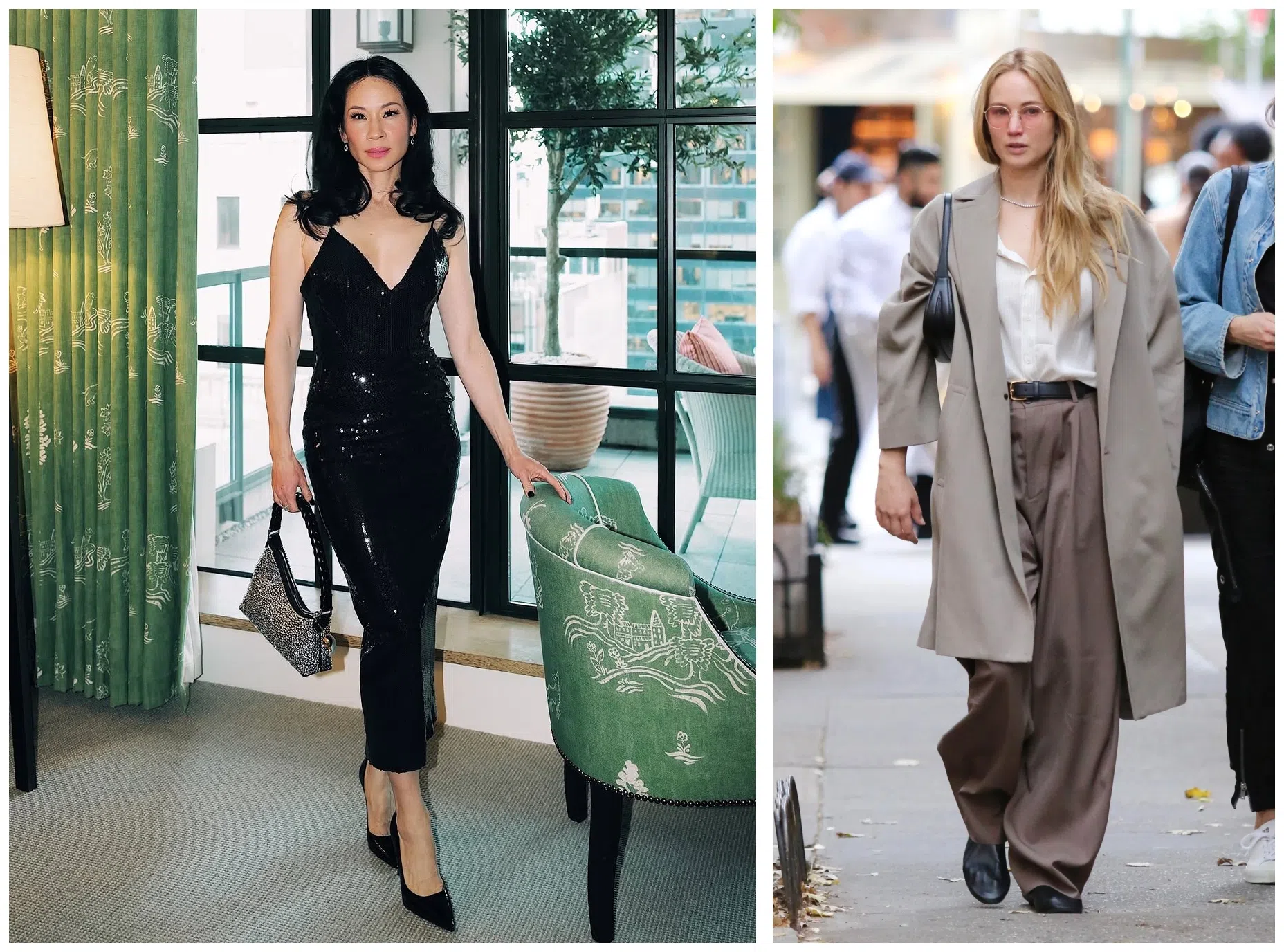 影星刘玉玲（Lucy Liu）和詹妮弗·劳伦斯（Jennifer Lawrence）持Aupen出街。（互联网）