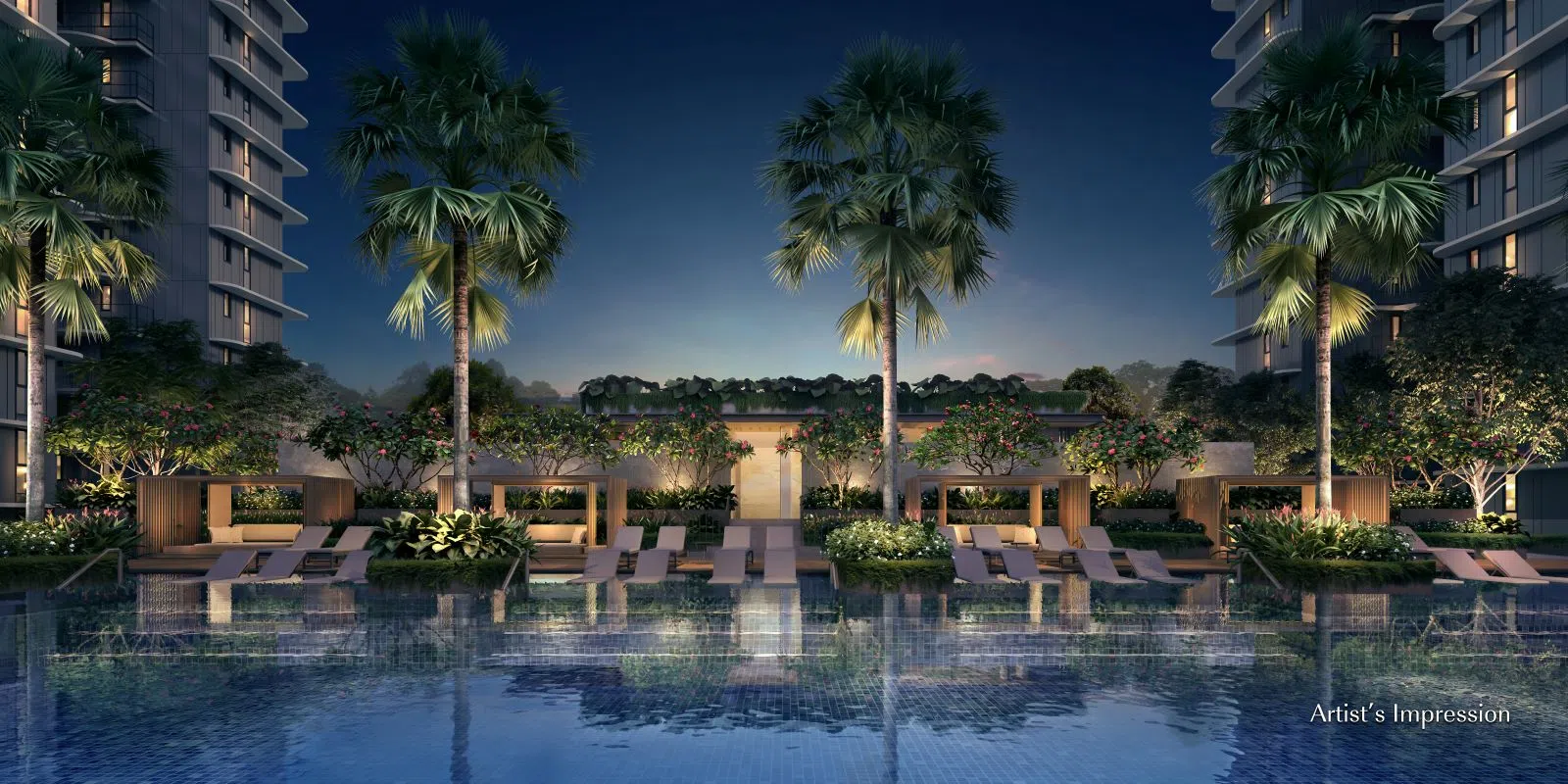 环境清幽的泳池彷如度假村，是住户放松身心的好去处。（图/鑫丰瑞府提供）