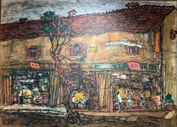 林子平纸本水墨《打铁街》（162 x 228公分）描绘甘榜格南与苏丹门一带铁匠劳作的身影。（南蛮艺苑提供）