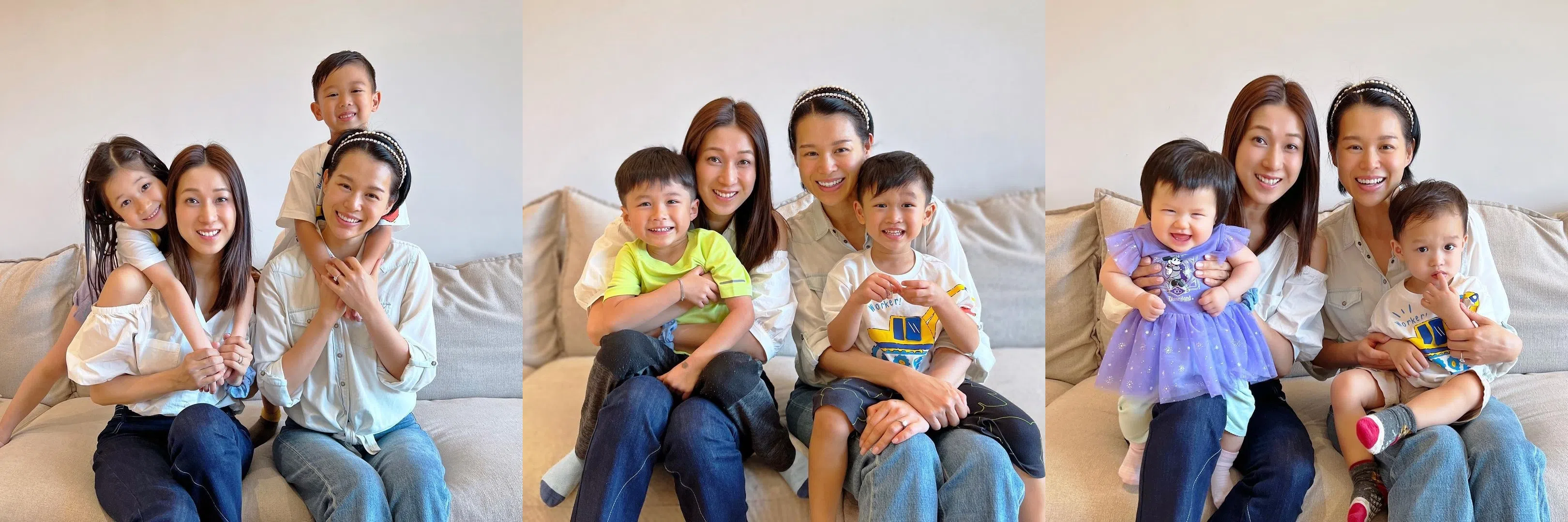锺嘉欣和胡杏儿依照孩子的年龄顺序合影。（取自艺人IG）