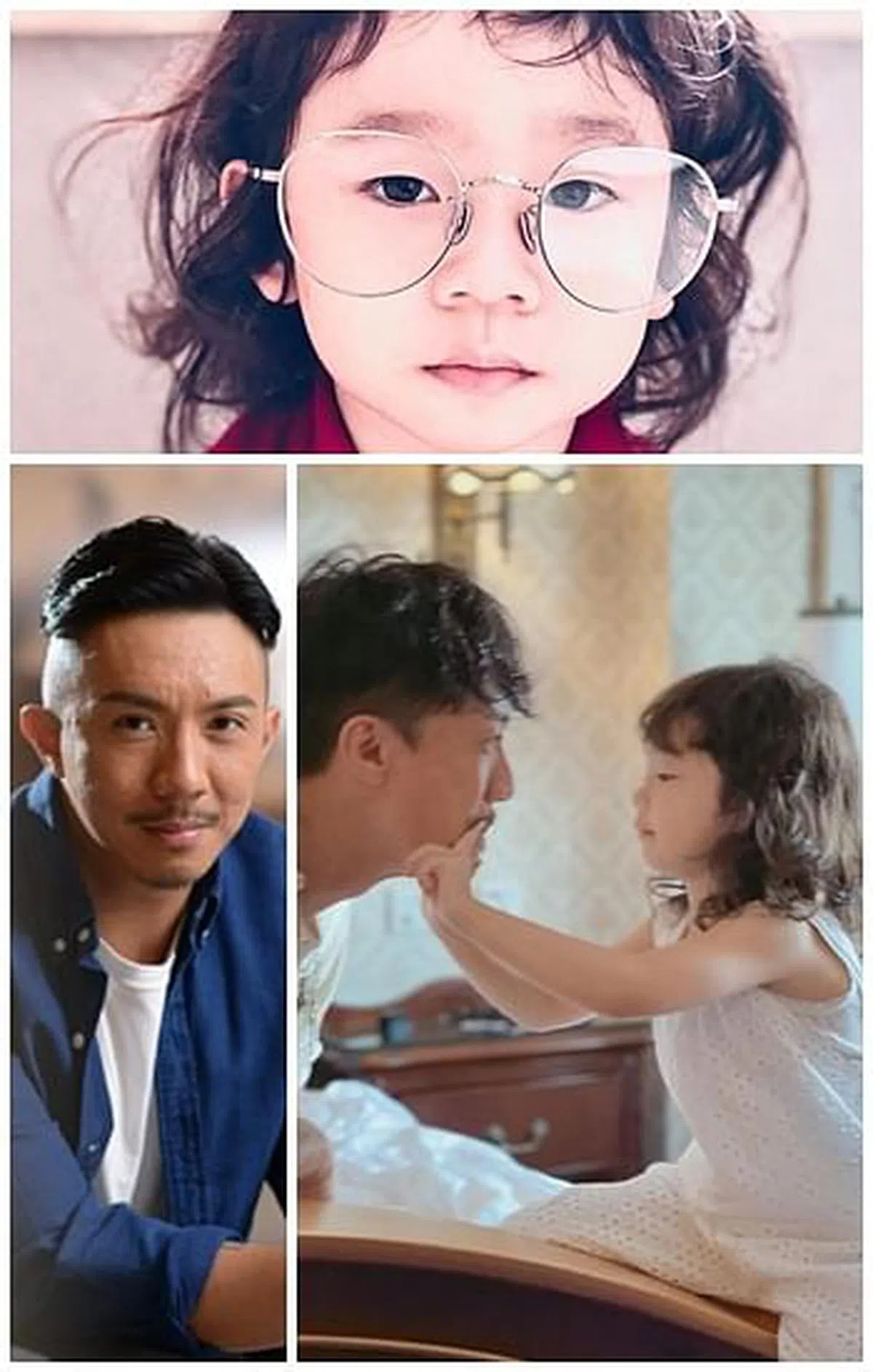 张继聪（左下图、右下图左）和女儿（上图，右下图右）互动，吸引网民注意。（取自IG、互联网）