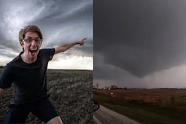 美国网红Tanner Charles（坦纳查尔斯）曾因追逐龙卷风差点丢命。（视频截图）