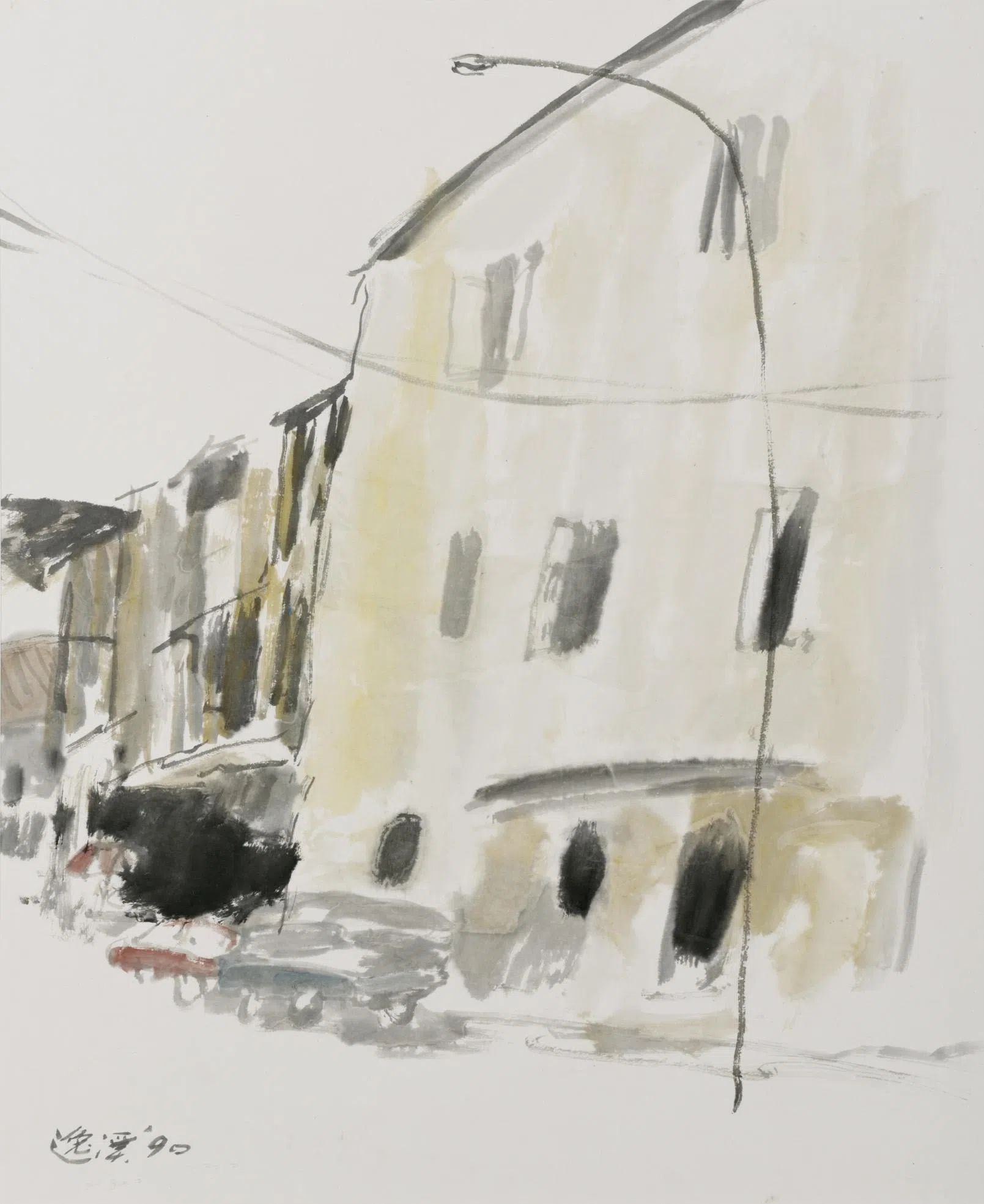 藏家购买的第一幅蔡逸溪作品《旧楼》。（藏家与蔡逸溪家属提供）