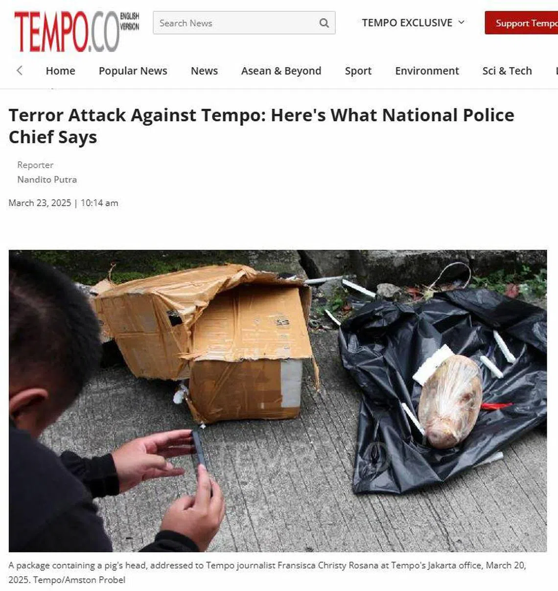 印尼媒体接获恐吓包裹吁政府彻查维护新闻自由| 联合早报