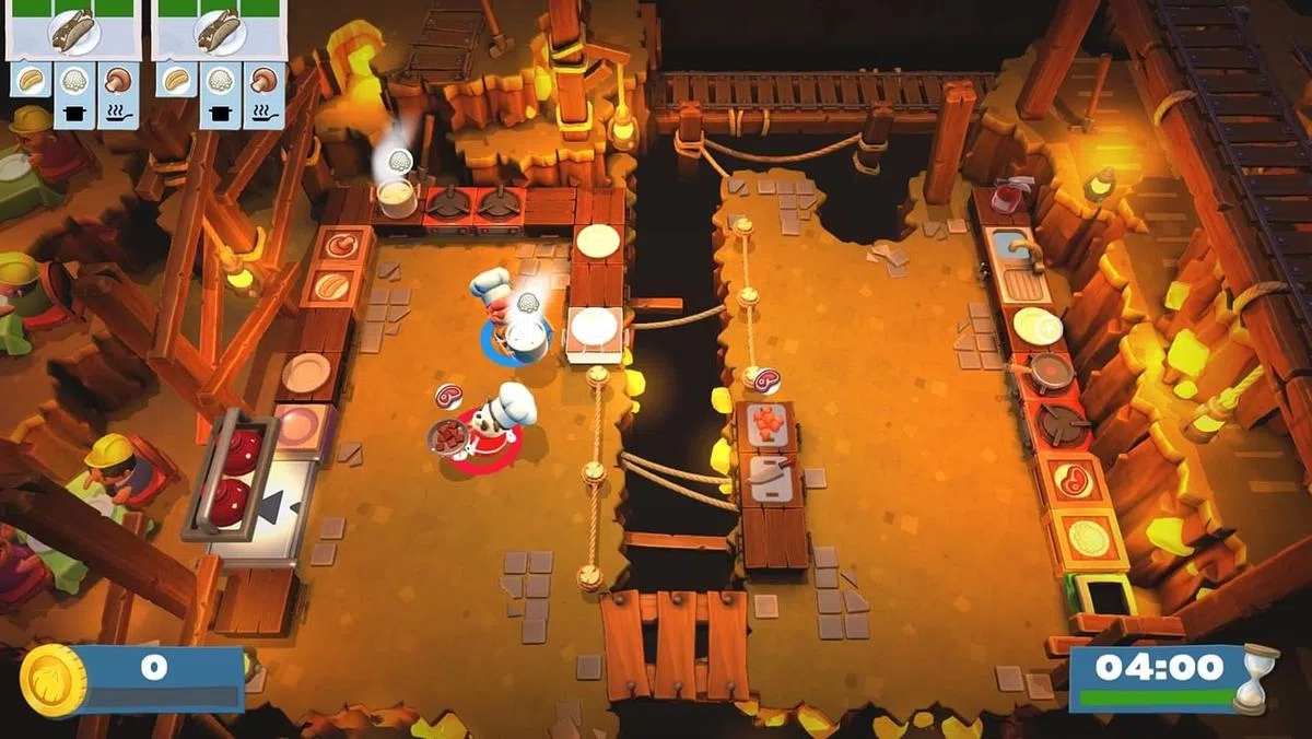 《胡闹厨房！全都好吃》让玩家手忙脚乱地应对一个接一个点菜单，花样百出的厨房闹剧频频上演。（截图）