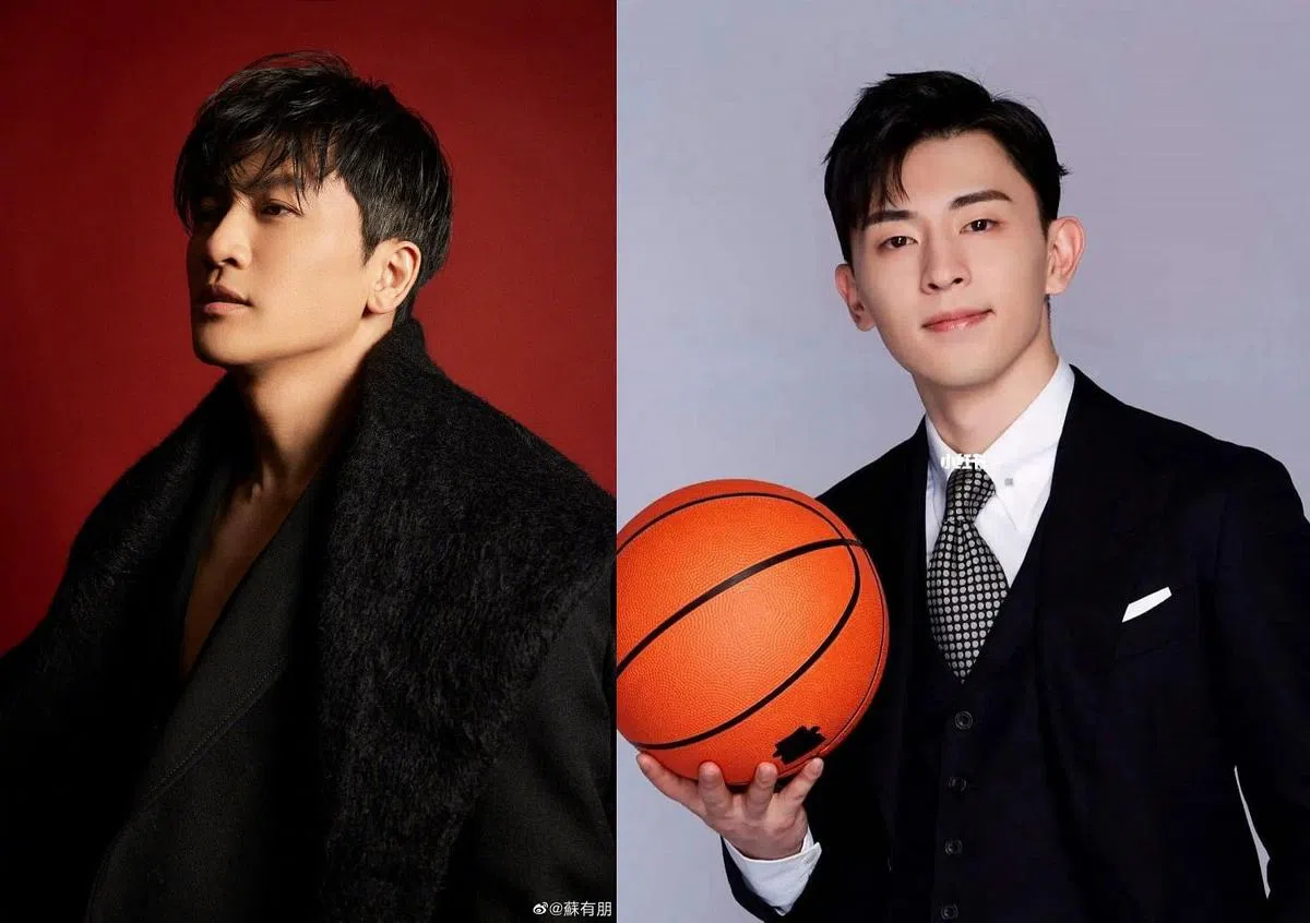 在华人娱乐圈，苏有朋（左）和邓伦都是《灌篮高手》的明星粉丝。（互联网）