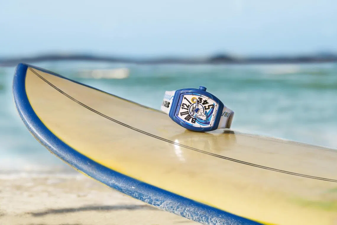 法穆兰Vanguard Beach表壳采用玻璃纤维复合材质制成，轻盈坚固。（法穆兰提供）