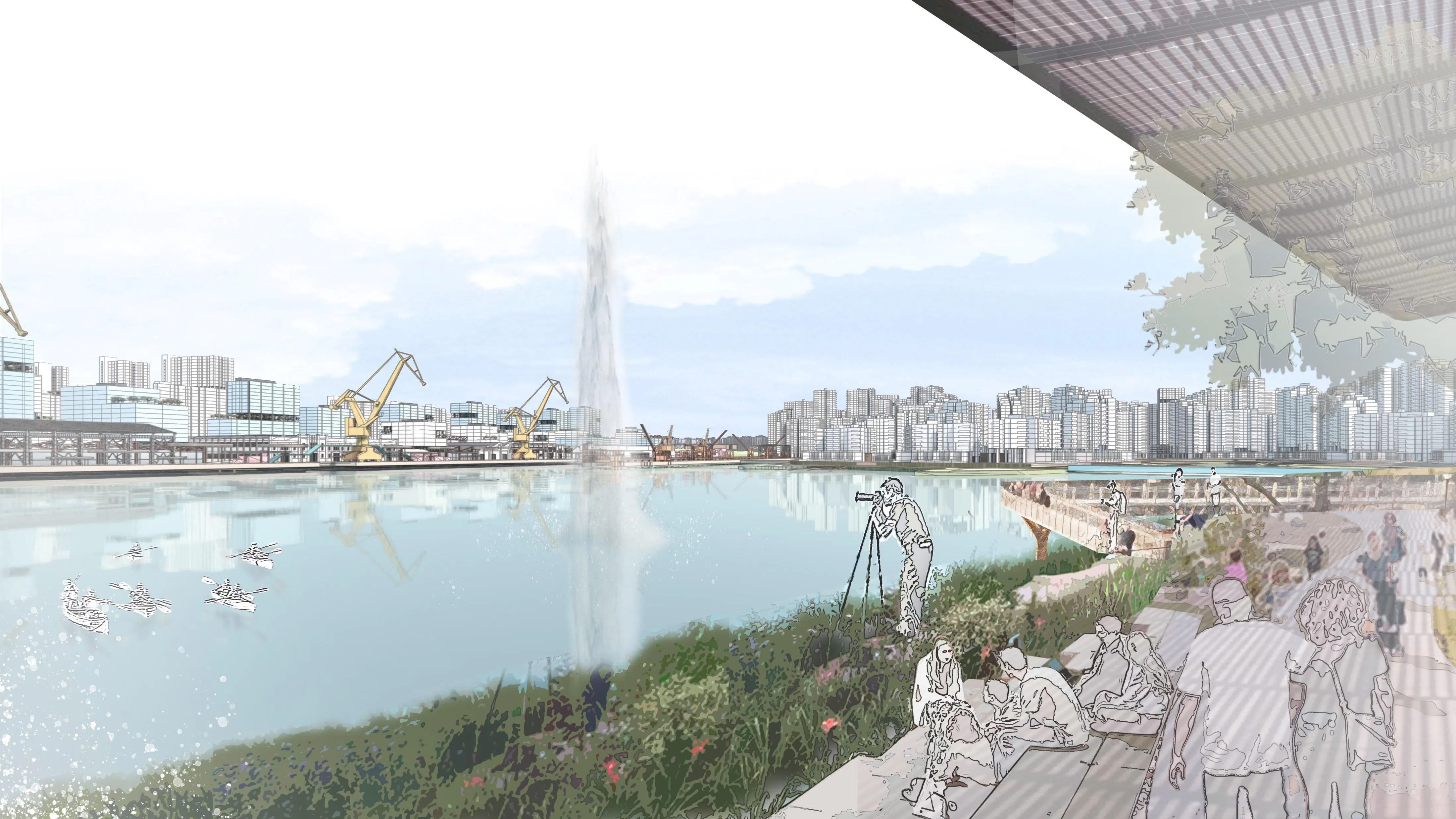 三巴旺船厂预计于2028年停用，地段日后将逐步转型为多用途滨水生活区，融合住屋、休闲设施与工作场所。（新加坡建筑师学会构想图）