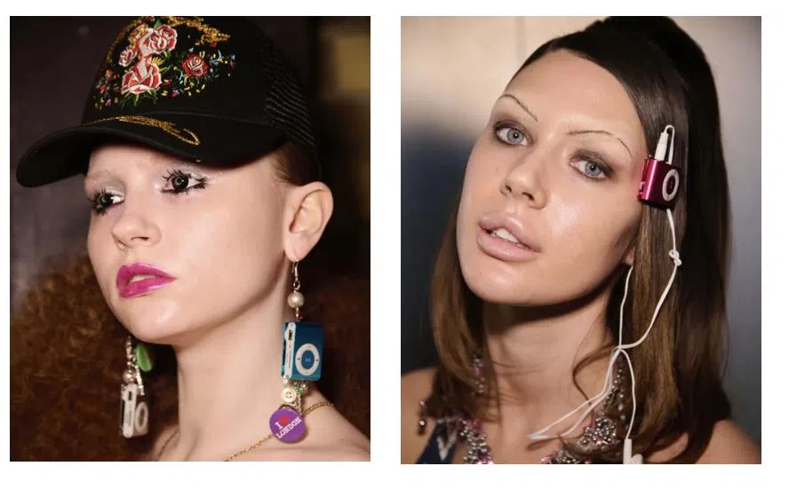 怀旧的迷你MP3制成耳环和头饰，创意十足。（互联网）