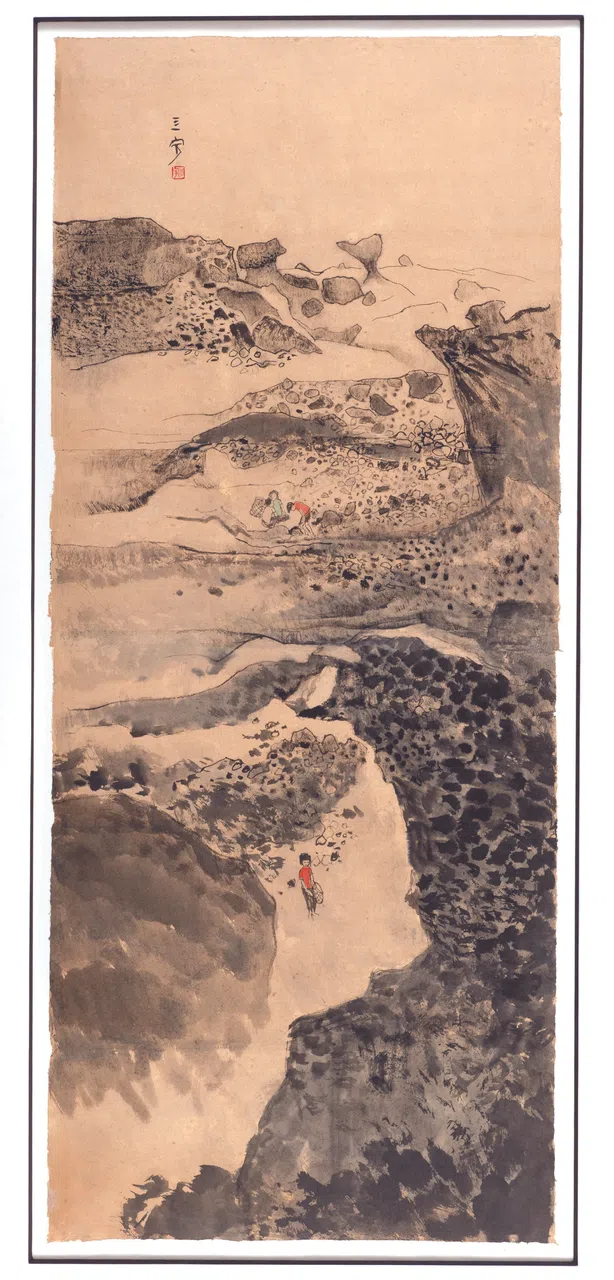 锺四宾水墨纸本《野柳》（1981）是结合宋画的南洋风格风景画。（集菁艺社提供）