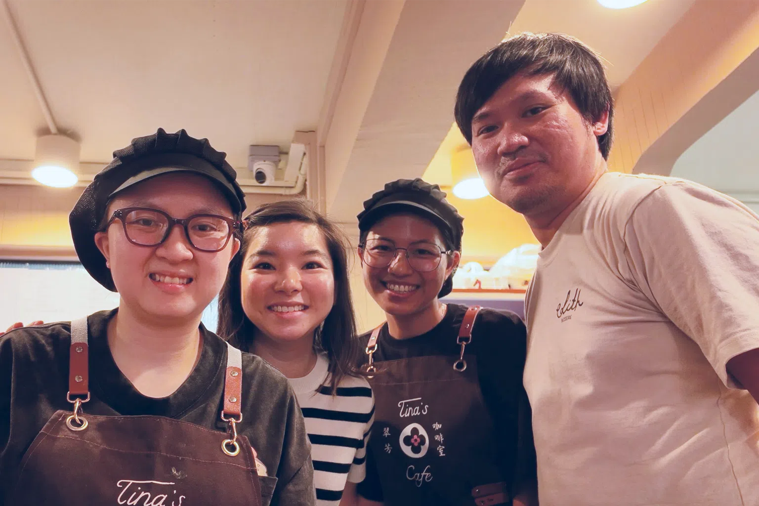 Co-founder of Edith Patisserie Ethel Tan (L2) plans to hire Ashley Toh (L1) as full-time staff, after her successful internship, coached by Htet Htet Win (R2).